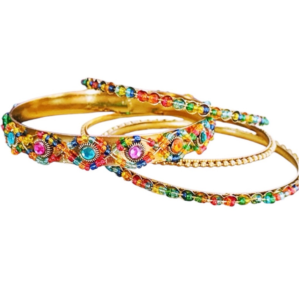 Beaded and Rhinestone Stack Bangle Bracelets - Picture 5 of 6